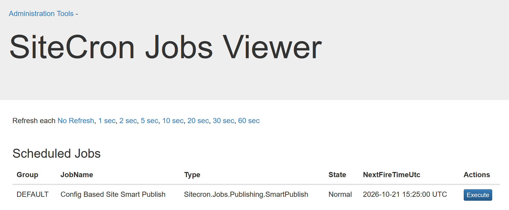 Execute button in Sitecron admin panel